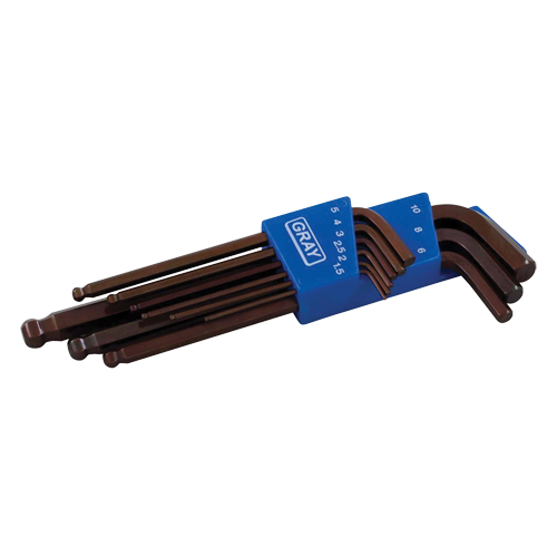 Long Arm Ball Hex Key Set, 9 Pcs., Metric Equipex