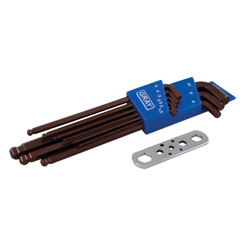 Long Arm Ball Hex Key Set, 9 Pcs., Metric Equipex