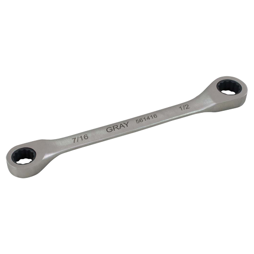 Double Box End Gear Ratcheting Wrench, 12 Point, 7/16" x 1/2", Plain Finish Equipex