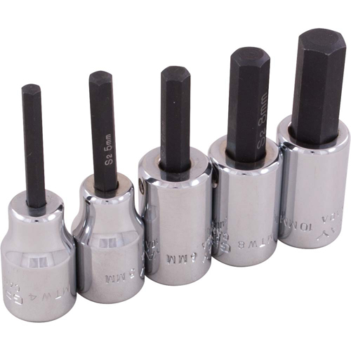 Hex Head Socket Set, Hex, 3/8" Drive, 5 Pcs Equipex