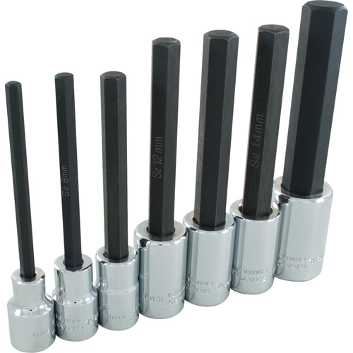 Extra Long Hex Head  Socket Set, Hex, 1/2" Drive, 7 Pcs Equipex