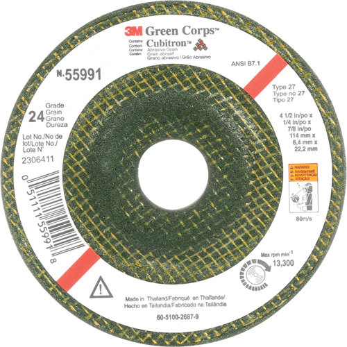 Meule &agrave; moyeu d&eacute;port&eacute; Green Corps, 4-1/2" x 1/4", Arbre 7/8", C&eacute;ramique, Type 27 Equipex