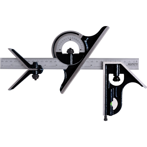 Jeu d'&eacute;querres combin&eacute;es avec gradations m&eacute;triques et imp&eacute;riales, 4 mrcx., 1/64"/0,5 mm Graduations, Acier, Ordinaire Equipex