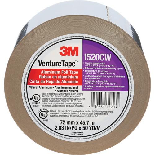 Ruban en aluminium Venture Tape, &eacute;paisseur 1,8 mils, 72 mm (3") x 45,7 m (150') Equipex