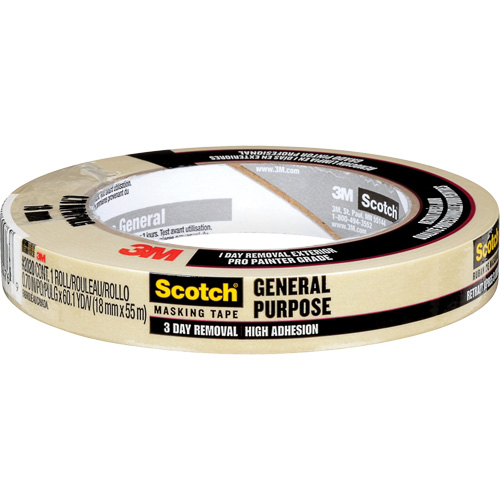 Scotch&reg; Contractor Grade Masking Tape 2020, 18 mm (3/4") x 55 m (180'), Beige Equipex