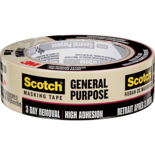 Scotch&reg; Contractor Grade Masking Tape 2020, 36 mm (1-1/2") x 55 m (180'), Beige Equipex