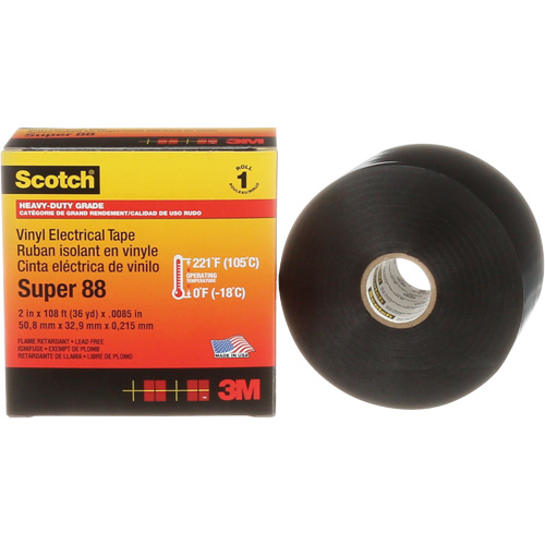 Ruban isolant Super 88 de calibre professionnel Scotch, 51 mm (2") x 33 m (108'), Noir, 8,5 mils Equipex