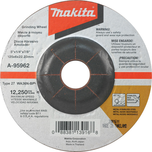 Meule inox, 5" x 1/4", Arbre 7/8", Oxyde d'aluminium, Type 27 Equipex