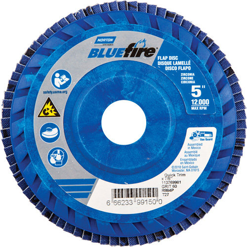 BlueFire R884P Coarse Grit Flap Disc, 5" x 7/8", Type 27, 60 Grit, Zirconia Alumina Equipex