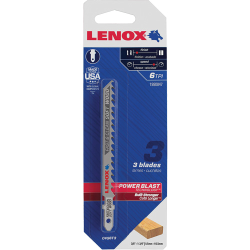 Lame de scie sauteuse pour coupe nette, Bim&eacute;tal, Tige en T, 4" lo, 6 dents par pouce Equipex