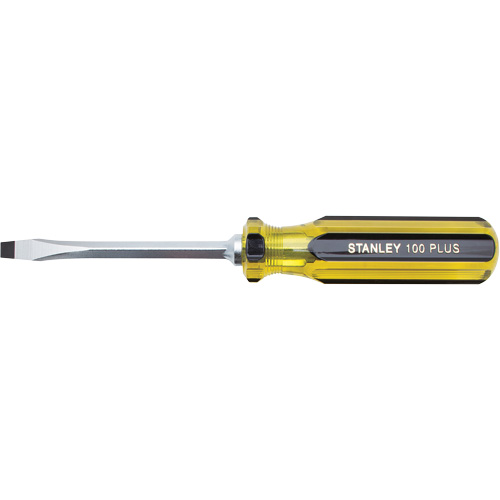 100 PLUS&reg; Standard Slotted Tip Screwdriver, 1/4" Tip, Square, 8-3/16" L, Plastic Handle Equipex