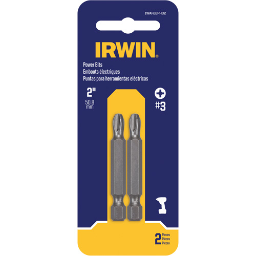 Power Bits, Phillips, #3 Tip, 1/4" Drive Size, 2" Length Equipex