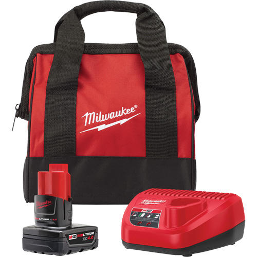 M12 Battery Pack & Charger Starter Kit, Lithium-Ion, 12 V, 4 A Equipex