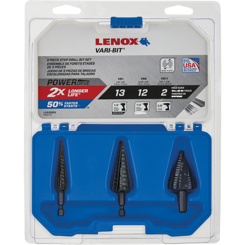 Step Drill Bit Set, 3 Pieces, High Speed Steel Equipex