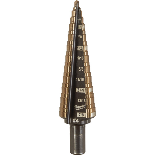 Step Drill Bit, 3/16"/#4 - 7/8"/#4 , 1/32" Increments, High Speed Cobalt Equipex