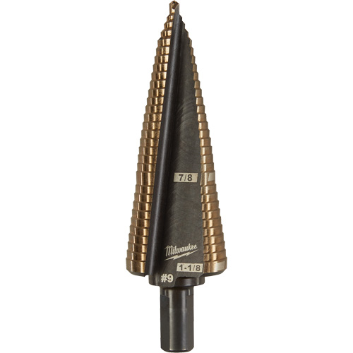 Step Drill Bit, 7/8"/#9 - 1-1/8"/#9 , 1/32" Increments, High Speed Cobalt Equipex
