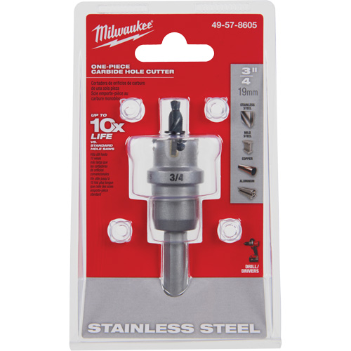 One-Piece Carbide Hole Cutters, 3/4", 3/16" Depth of Cut Equipex