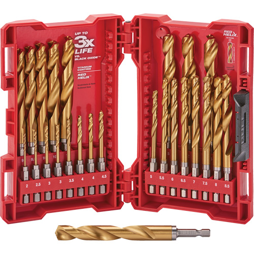 Shockwave Red Helix Metric Drill Bit Set, 25 Pieces, Titanium Equipex
