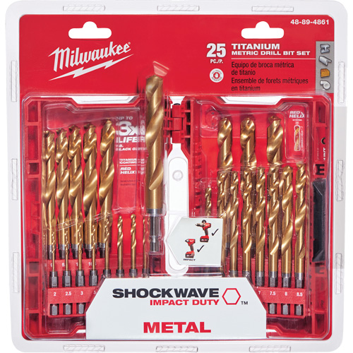 Shockwave Red Helix Metric Drill Bit Set, 25 Pieces, Titanium Equipex