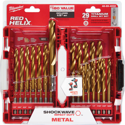 Jeu de forets Shockwave Red Helix, 29 morceaux, Titane Equipex