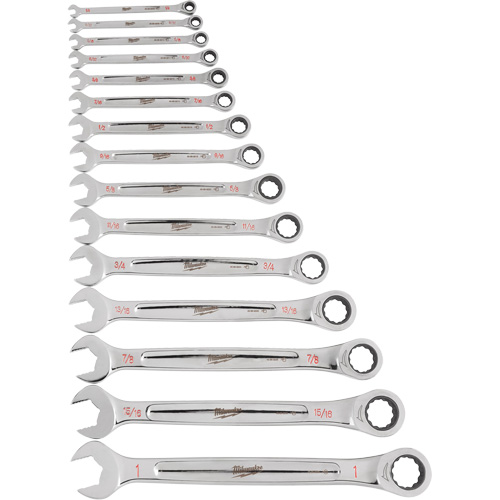 Ratcheting Wrench Set, Combination, 15 Pieces, Imperial Equipex