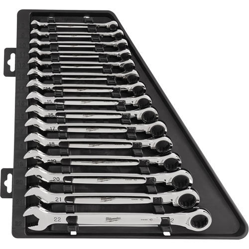 Ratcheting Wrench Set, Combination, 15 Pieces, Metric Equipex
