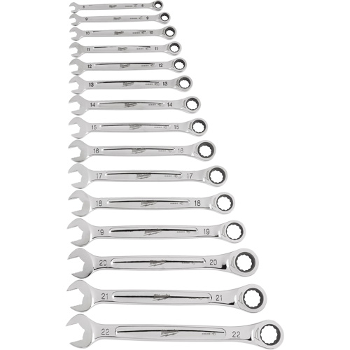 Ratcheting Wrench Set, Combination, 15 Pieces, Metric Equipex