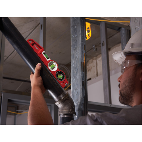 Die Cast Torpedo Level with 360 Degree Locking Vial, 10" L, Aluminum, 3 Vials, Magnetic Equipex