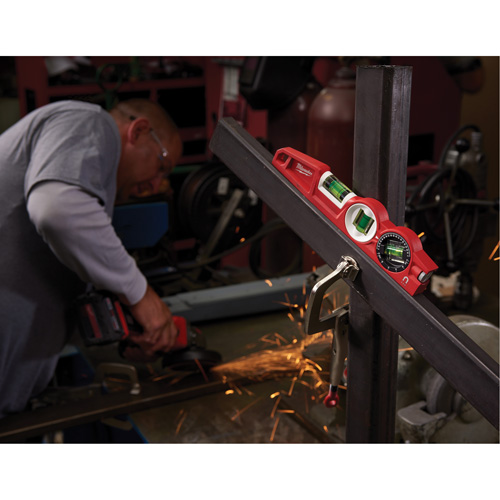 Die Cast Torpedo Level with 360 Degree Locking Vial, 10" L, Aluminum, 3 Vials, Magnetic Equipex