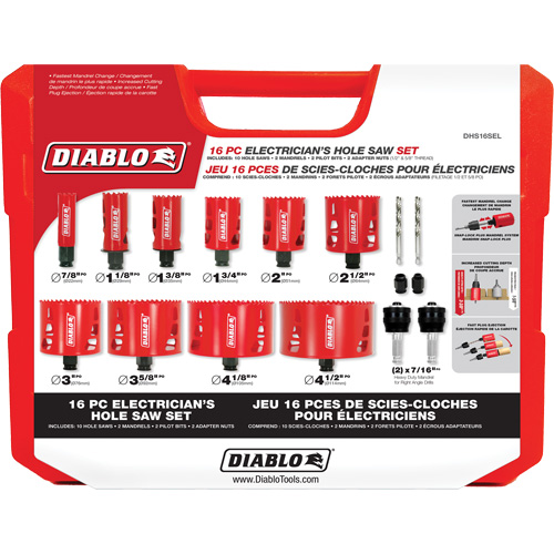 Electrician's Bi-Metal Hole Saw Set, 16 Pieces Equipex
