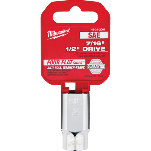 SAE Socket with Four Flat Sides, 7/16", 1/2" Drive, 6 Points Equipex
