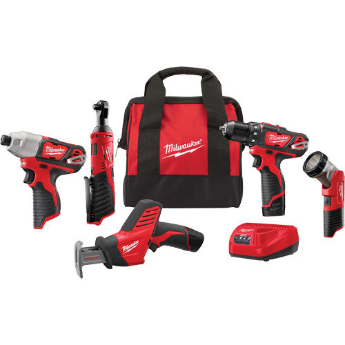 Ensemble 5 pi&egrave;ces doutil combin&eacute; sans fil Redlithium M12, 12 V Equipex