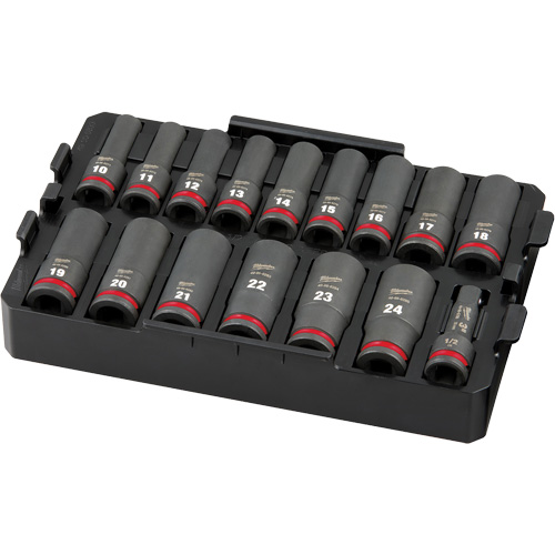 Jeu de douilles profondes 3/8" Shockwave Impact Duty Packout, 16 Mcx, Chocs, Prise de 1/2", Profond Equipex