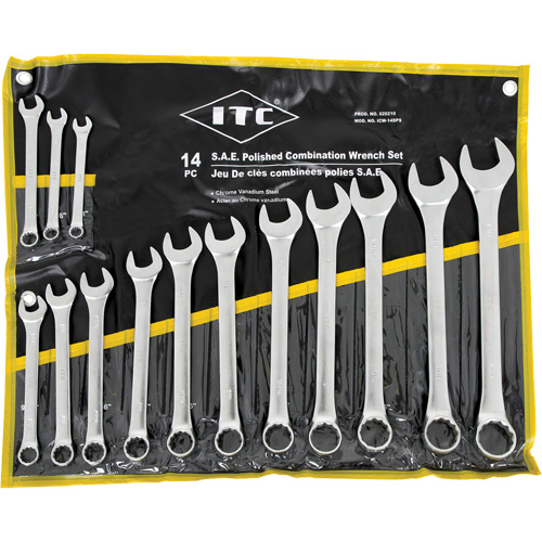 ICW-14PS Polished Wrench Set, Combination, 14 Pieces, Imperial Equipex