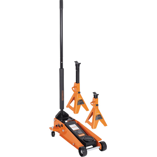 Service Jack with 4-Ton Vehicle Stands, 3.5 Ton(s) Capacity, 5-1/8" Lowered, 21" Raised, Manual Hydraulic Equipex