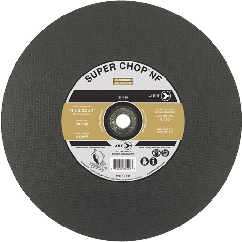 Meule &agrave; tronçonner Super Chop A30NF, 14" x 3/32", Arbre de 1", Type 1, 4400 Tr/min Equipex