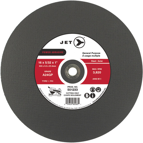 Meule &agrave; tronçonner Power Abrasive A24GP, 20" x 5/32", Arbre de 1", Type 1, 3000 Tr/min Equipex