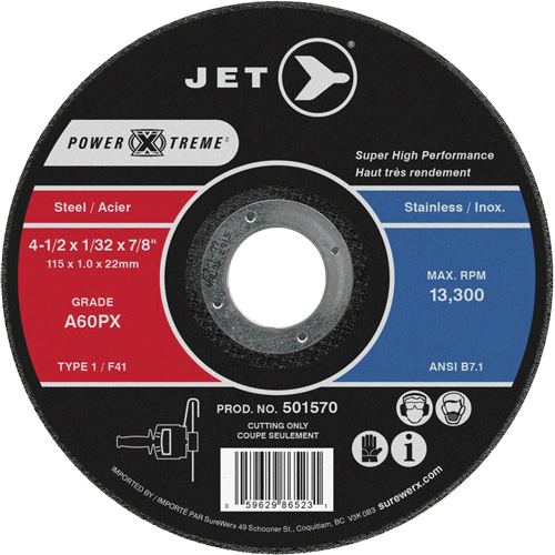 A46PX Power-Xtreme Cut-Off Wheel, 4-1/2" x 1/16", 7/8" Arbor, Type 1, 13300 RPM Equipex