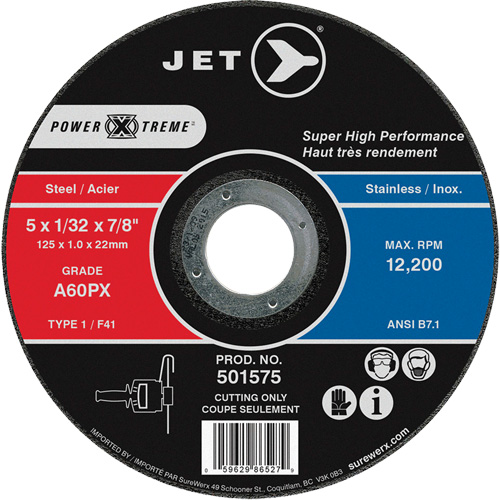 A60PX Power-Xtreme Cut-Off Wheel, 5" x 1/32", 7/8" Arbor, Type 1, 12200 RPM Equipex