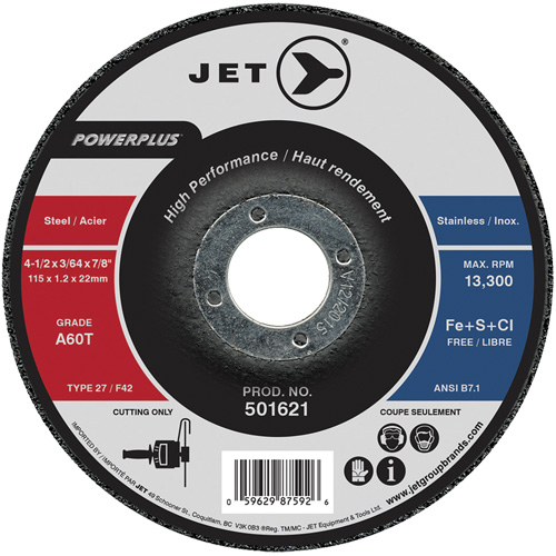 A60T PowerPlus Cut-Off Wheel, 4-1/2" x 3/64", 7/8" Arbor, Type 27, 13300 RPM Equipex