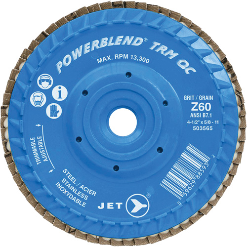 PowerBlend TRM QC Trimmable Flap Disc, 4-1/2" x 5/8"-11, Type 27, Z60 Grit, Zirconia Alumina Equipex