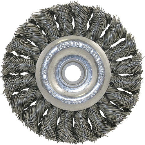 3K114 Unthreaded Knot Twisted Wire Wheel, 3-1/4" Dia., 0.014" Fill, 3/8"-1/2 Arbor Equipex