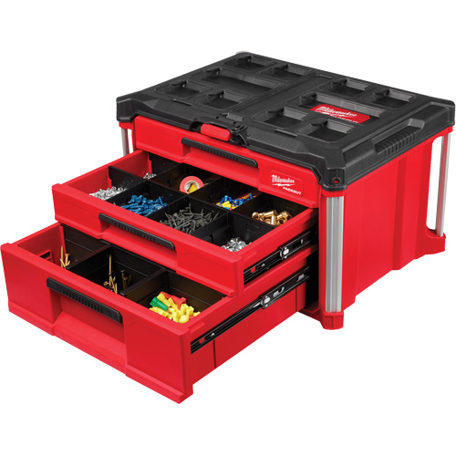 PackOut 3-Drawer Tool Box, 16-3/10" x 22-1/5" x 14-3/10", Red Equipex