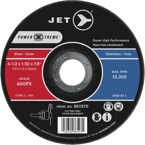 Power Xtreme Cut-Off Wheels, 6" x 1/16", 7/8" Arbor, Type 1, 10200 RPM Equipex