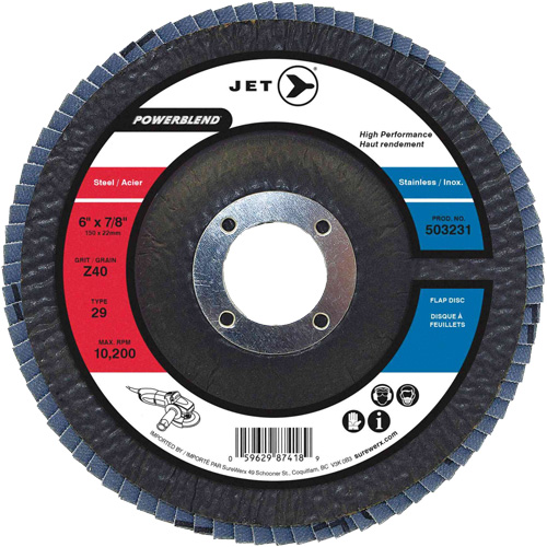 Disques &agrave; lamelles pour l'acier/acier inoxydable, 6" x 7/8", Type 29, Grain Z40, Zirconium Equipex