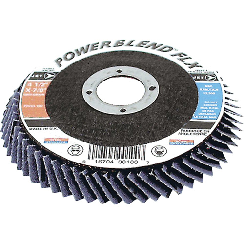 PowerBlend FLX High Performance Flap Discs, 4-1/2" x Type 27, Z120 Grit, Zirconium Equipex