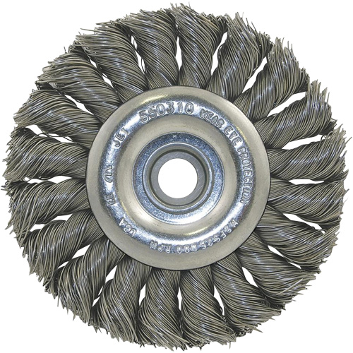 Meule &agrave; fils nou&eacute;s torsad&eacute;s, Dia. 8", Fils 0,020", Arbre 1/2", Acier Equipex