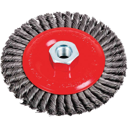 Brosse &agrave; cordon de soudure pour meuleuse angulaire, Dia. 5", Fils 0,02", Arbre 5/8"-11, Acier Equipex