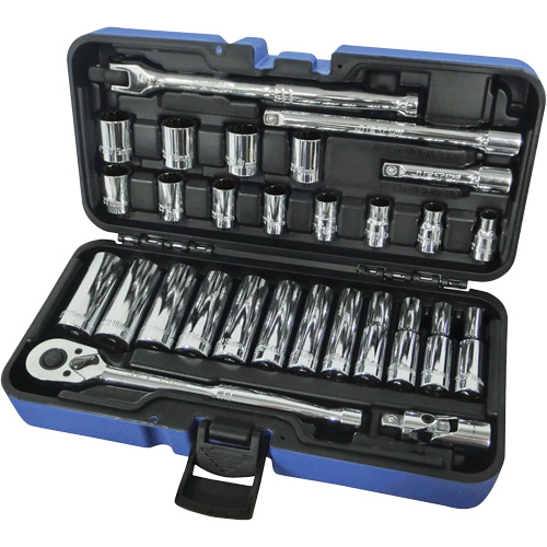 12-Point Ratchets & Sockets Combination Sets, 30 Pcs, 3/8" Drive Size, Deep Equipex