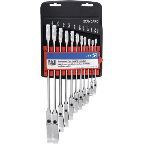 RCWS-11FS Flex Head Wrench Sets, Combination/Flex Head, 11 Pieces, Imperial Equipex